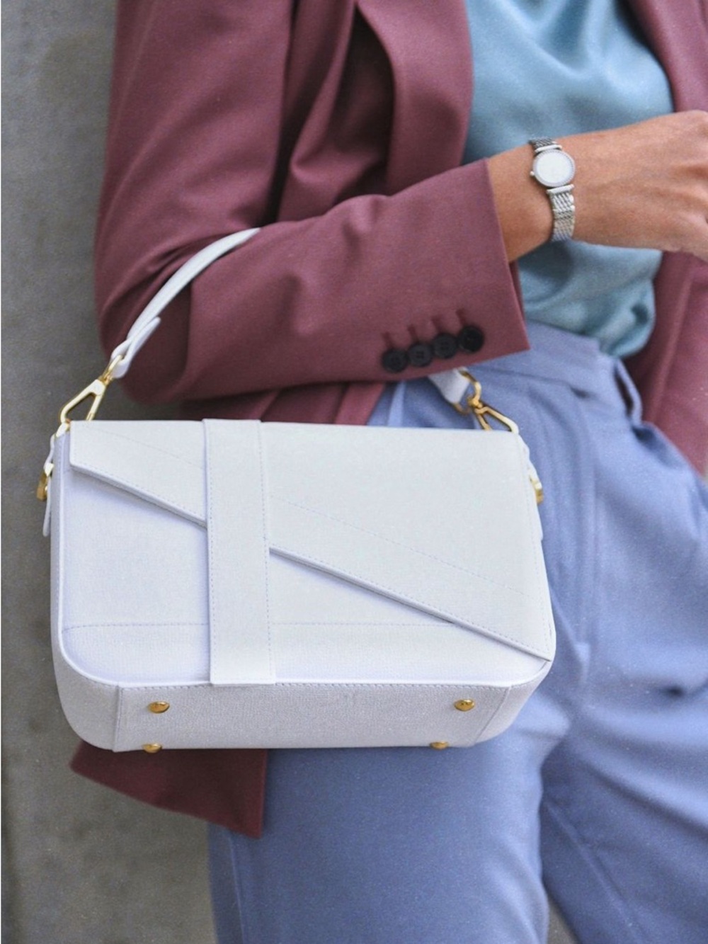 ACTE NATION Iconic Ally 100% Leather Crossbody Handbag-Summer White-RARE! READ!
